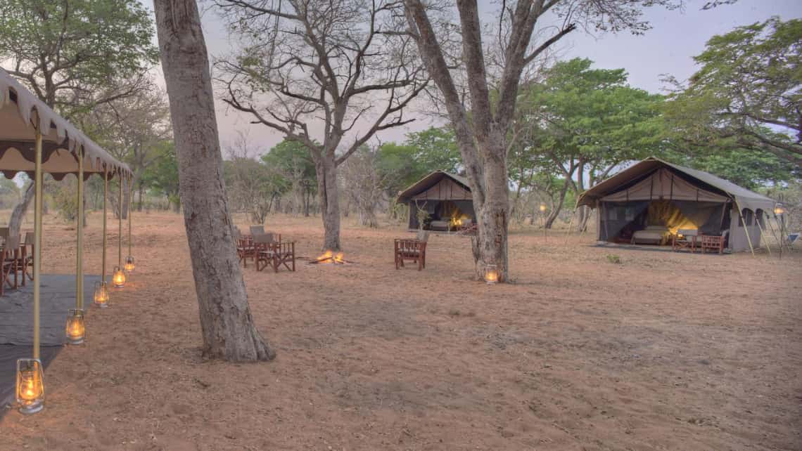 Elefant vor dem Zelt Zarafa Camp, Linyanti