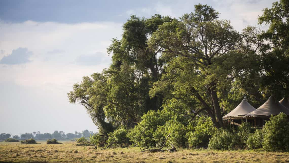 Boma Abends mit Beleuchtung zum Dinner Mombo Camp Moremi Game Reserve 